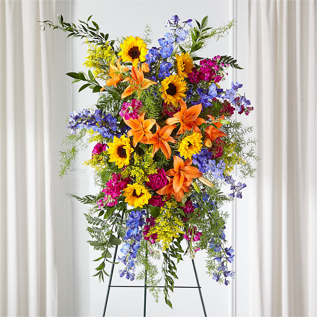 Sunlit Memories Standing Spray (Standard) – TIGERLILY'S FLOWERS, Broken Arrow OK