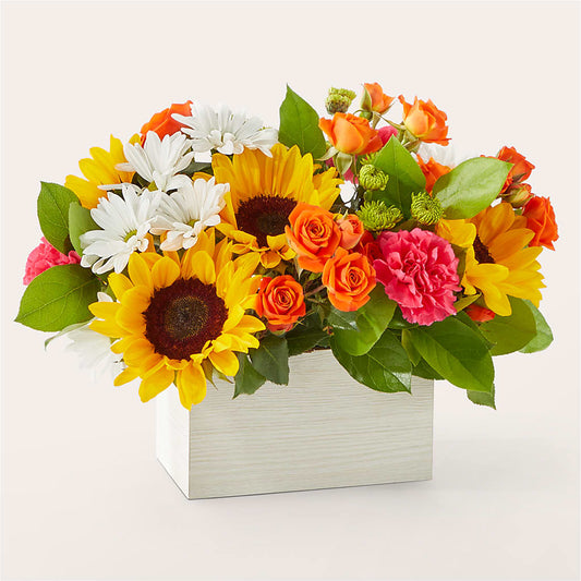Sun-drenched Blooms Box Bouquet – TIGERLILY'S FLOWERS, Broken Arrow OK